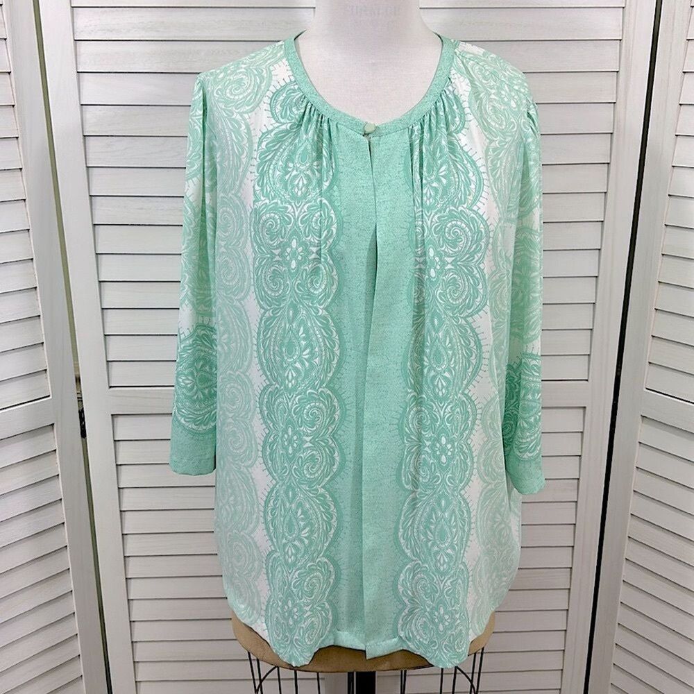 Bob Mackie 2X Cardigan Green Wearable Art LIKE NEW - Picture 2 of 11